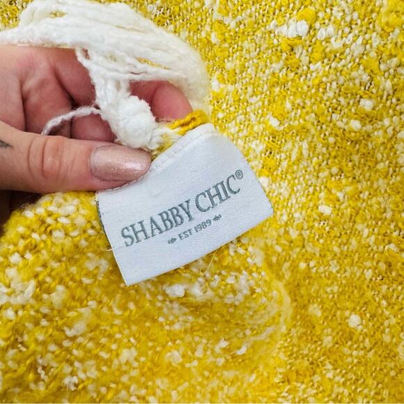 Shabby Chic Farmhouse Fringe Yellow+White Throw Blanket 42X56 - Picture 6 of 7